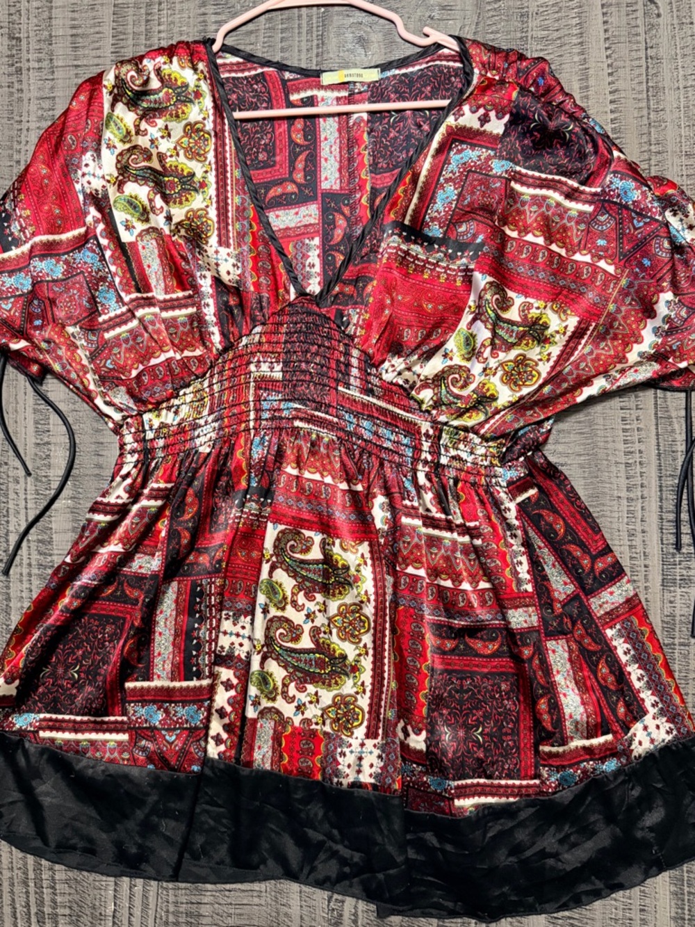 Boho Red Paisley Patchwork V-Neck Tunic Top